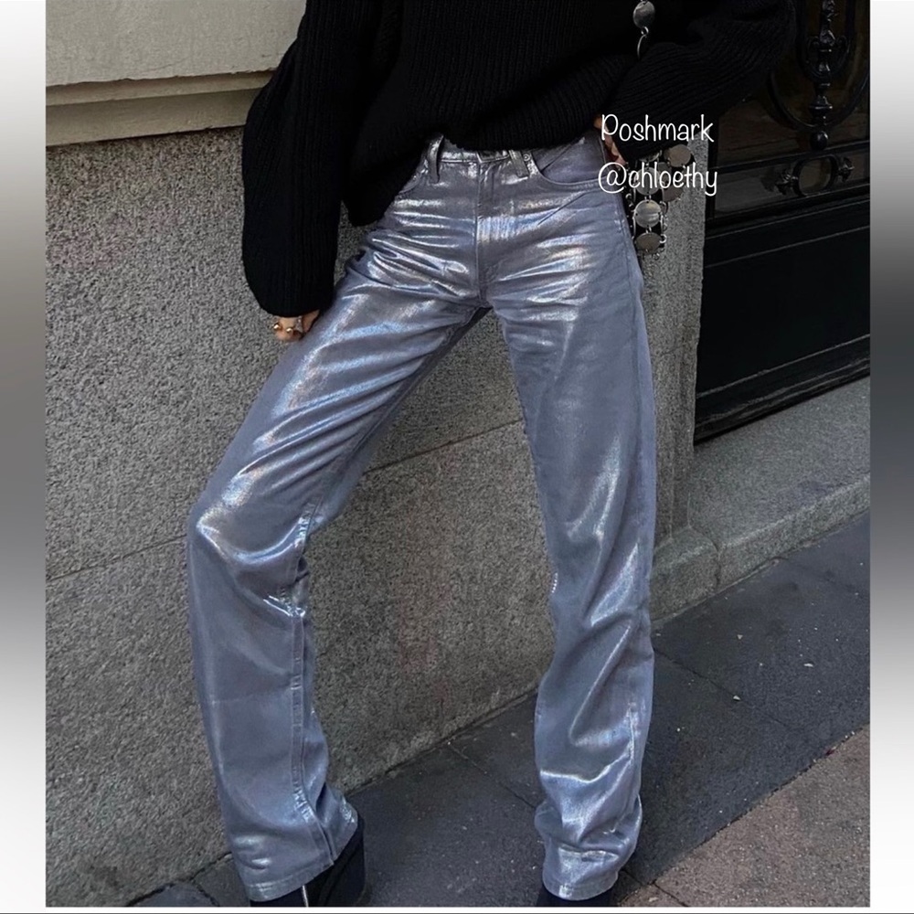 Zara TRF STRAIGHT WAXED JEANS